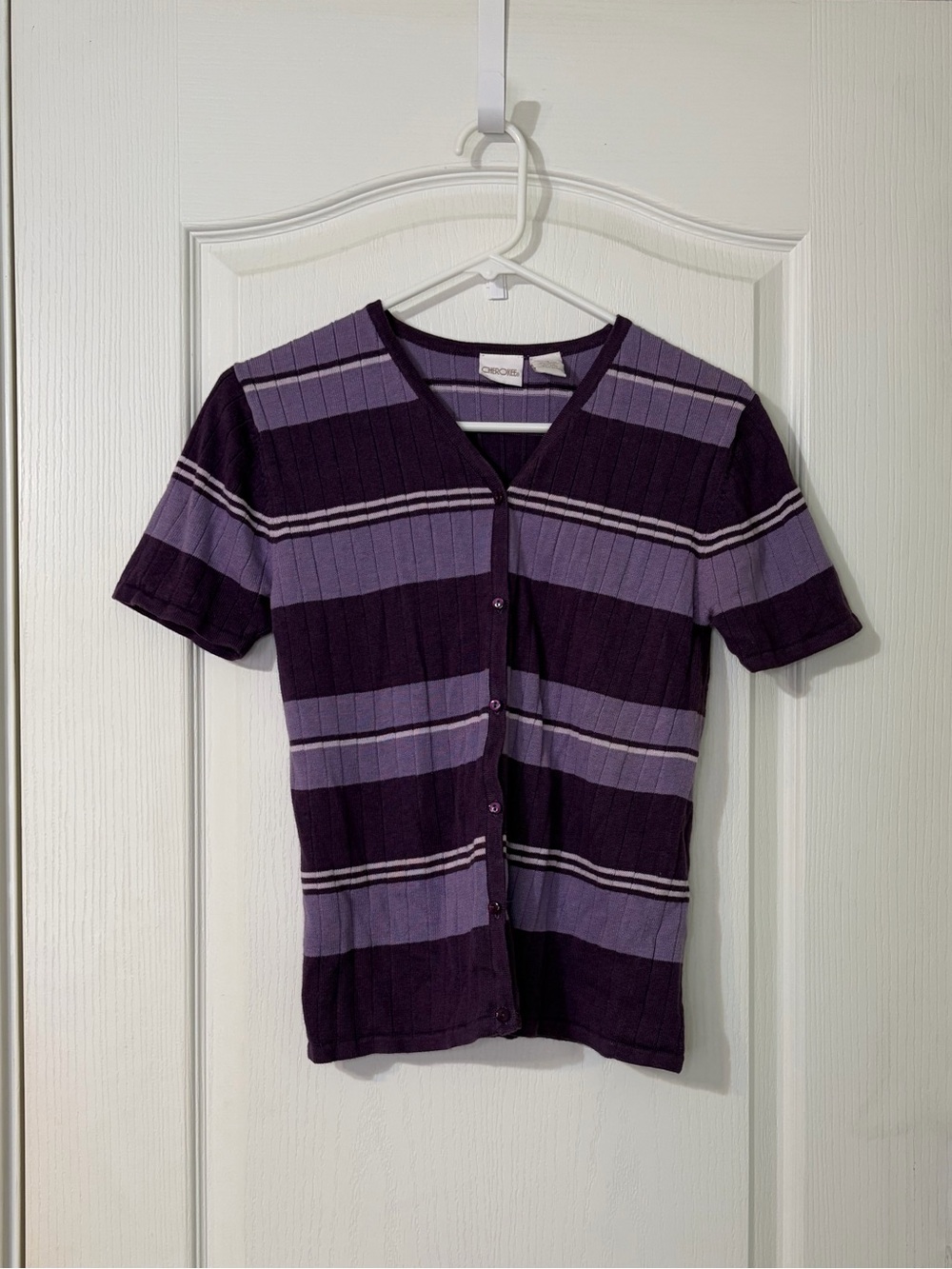 Cherokee Purple Striped Short Sleeve Cardigan